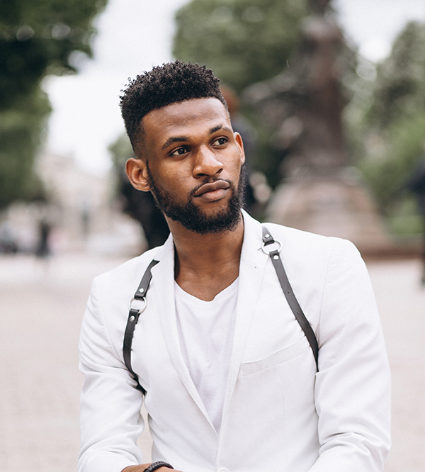 African american man in white jacket